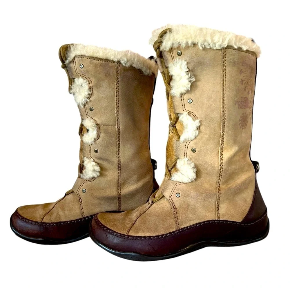 The North Face Tan and Brown Winter Boots with Fur Trim Size 6.5